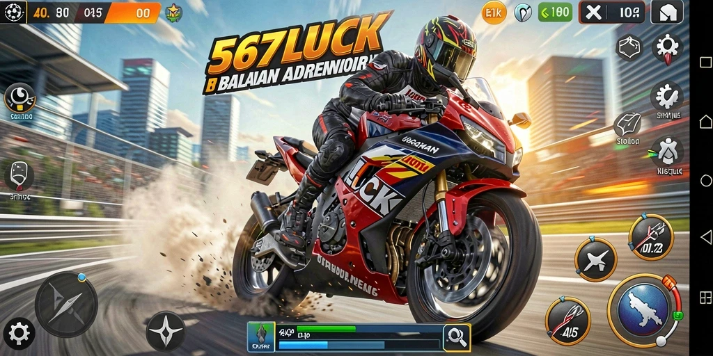 Tangkapan layar menampilkan balapan motor mendebarkan di 567LUCK.