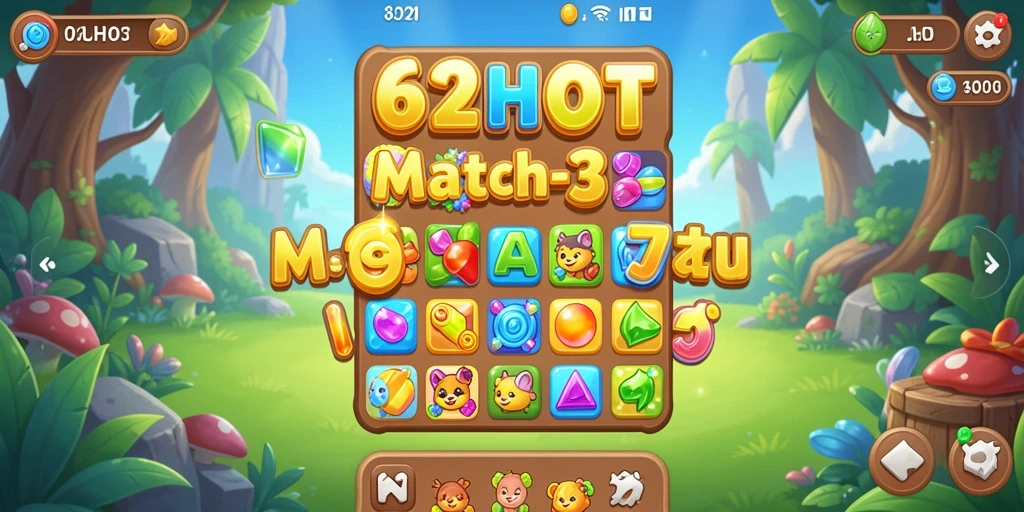 Screenshot gameplay 62HOT yang menunjukkan aksi mencocokkan permata.