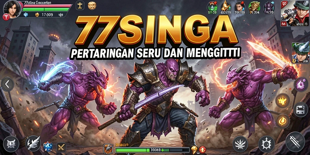 Screenshot gameplay 77SINGA menunjukkan aksi pertarungan yang intens.