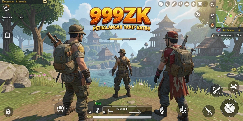 Tangkapan layar gameplay 999ZK menunjukkan dunia terbuka yang luas dan indah.