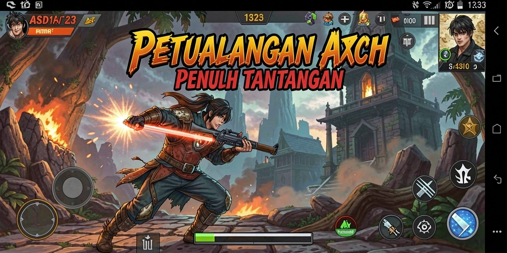 Tampilan menegangkan dari pertarungan dalam gameplay ASD123.
