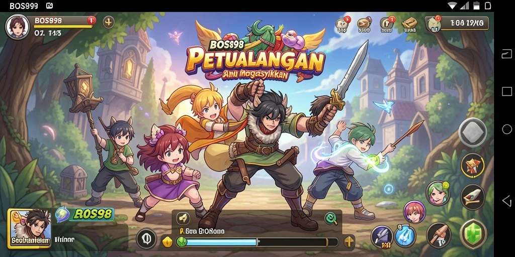 Tampilan screenshot menampilkan karakter Anime dalam aksi penuh semangat.