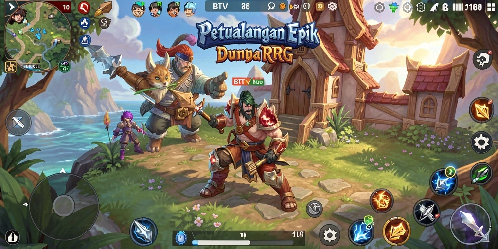 Screenshot utama BTV168 menunjukkan aksi seru dalam gameplay RPG.