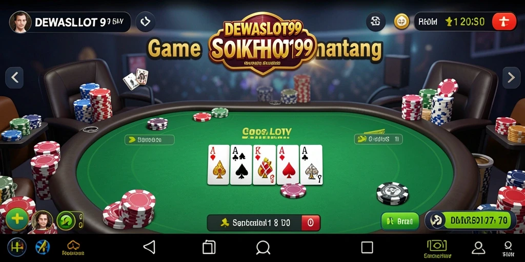 Tampilan gameplay seru di DEWASLOT99 dengan pemain berkompetisi di meja poker.