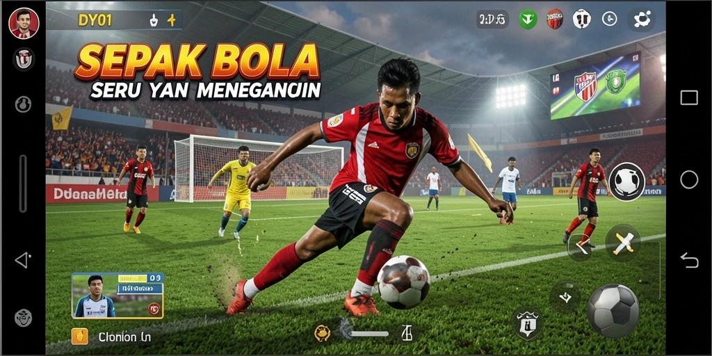 Tangkapan layar gameplay DY01 dengan aksi seru sepak bola.