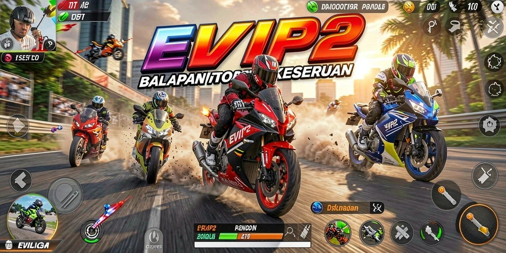 Gameplay EVIP2 yang mendebarkan dan penuh aksi balapan motor.