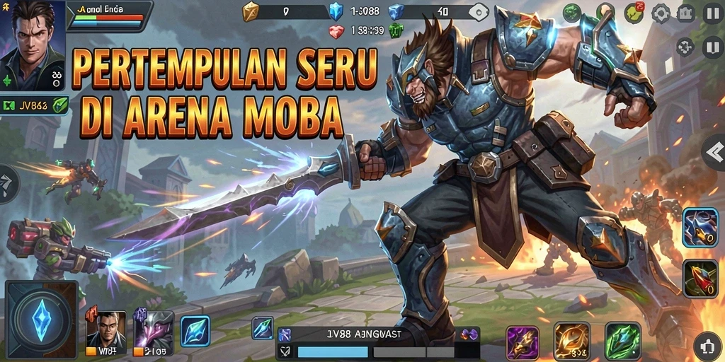 Tangkapan layar menunjukkan aksi seru dan strategi tim dalam <strong>JV88</strong> MOBA.