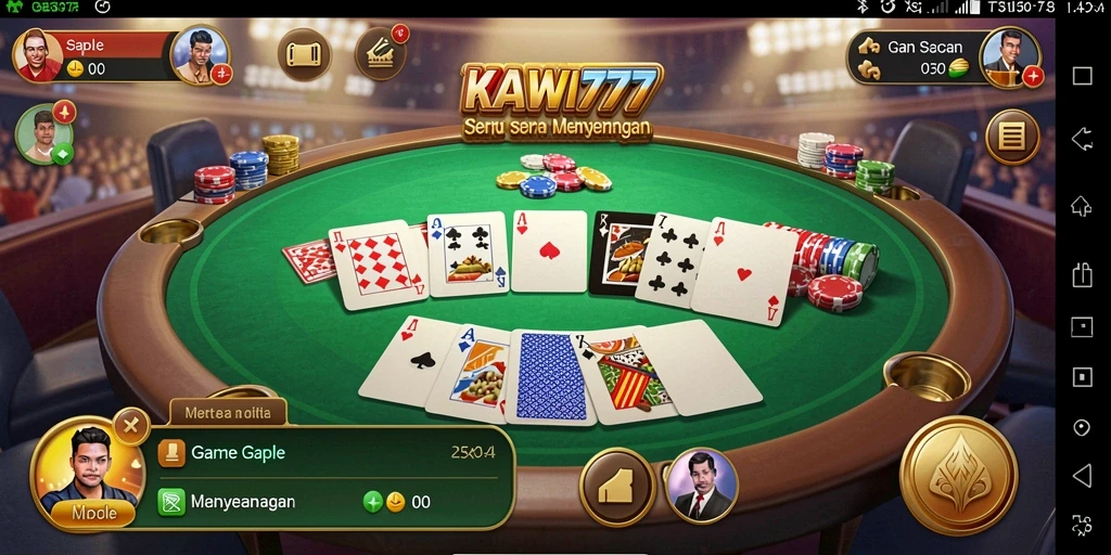 Screenshot KAWI777 menampilkan gameplay Gaple yang seru dan interaktif.