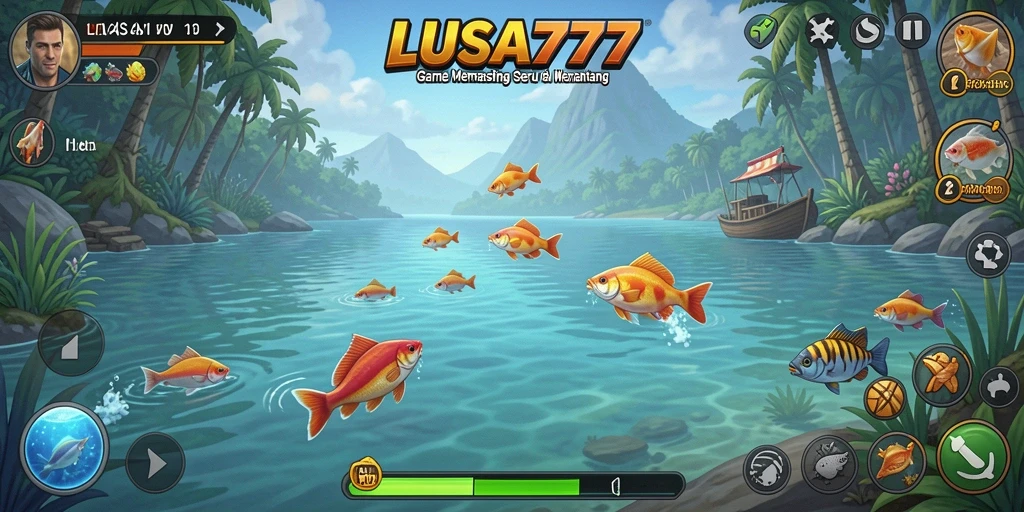 Screenshot menampilkan gameplay seru di LUSA777 dengan berbagai ikan yang menantang.