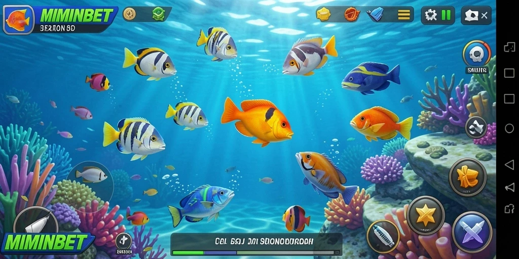 Screenshot gameplay MIMINBET menampilkan aksi menembak ikan yang seru.