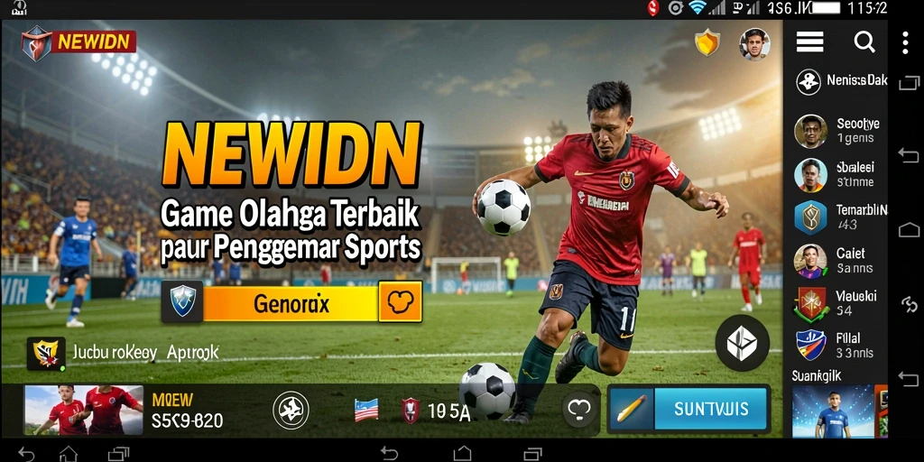 Tampilan screen utama NEWIDN menampilkan permainan olahraga yang menegangkan.