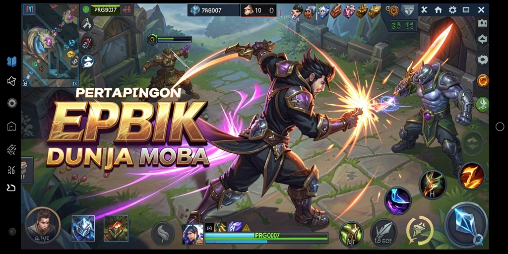 Tampilan seru gameplay MOBA di PRG007 dengan pertarungan intens.