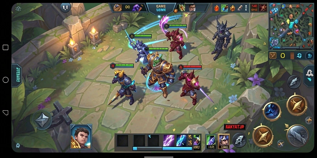 Tampilan seru dari gameplay MOBA RAKYATJP yang mendebarkan.