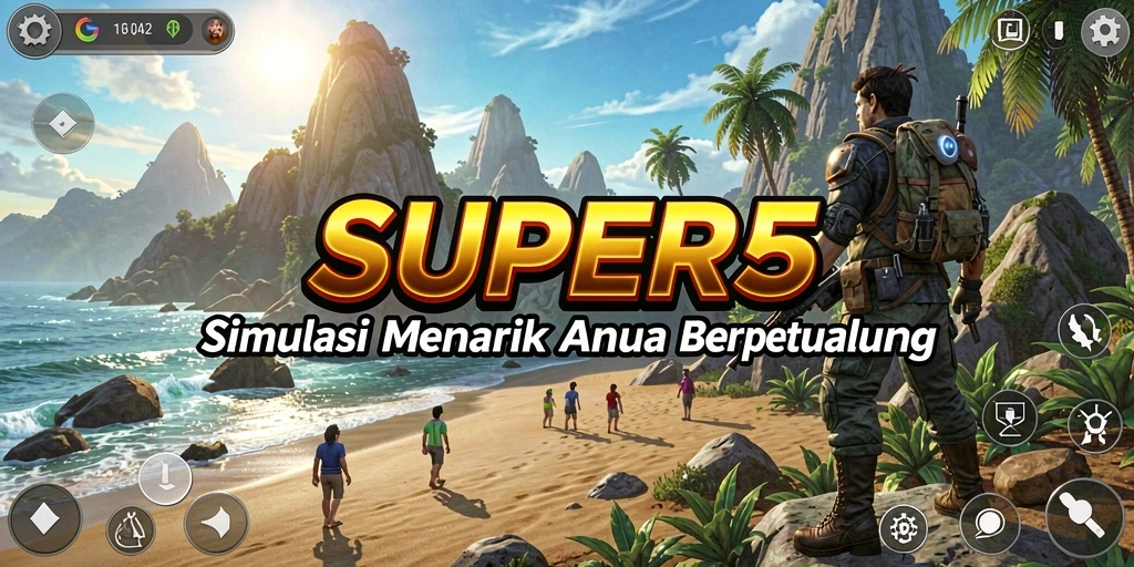 Screenshot gameplay SUPER5 yang menunjukkan dunia simulasi yang luas.
