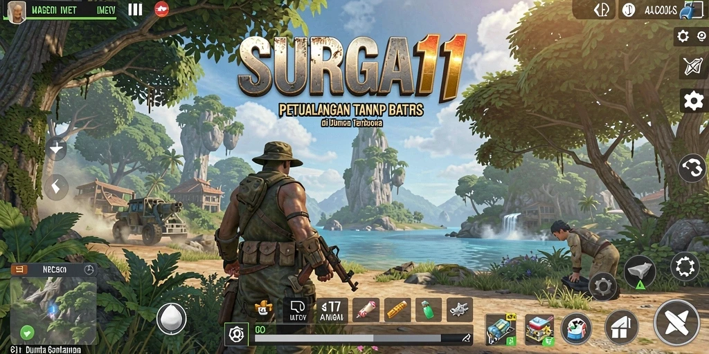 Tangkapan layar gameplay SURGA11 menampilkan lingkungan yang luas dan menarik.