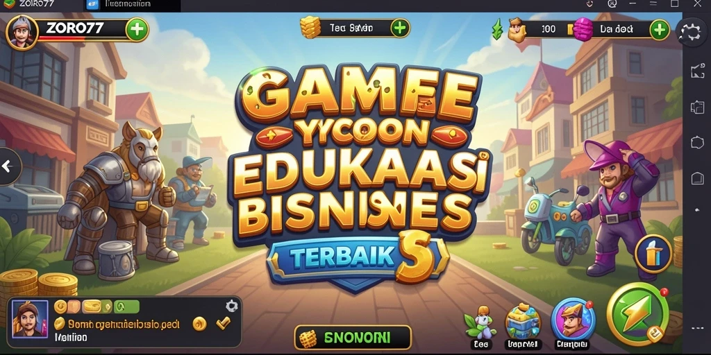 Tampilan gameplay ZORO77 menampilkan pengelolaan bisnis yang menantang.